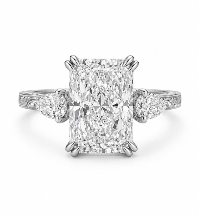 Radiant E VS1 Lab-Ground Diamond Engagement Ring | Hidden Halo Vintage | Silver, Gold, Platinum [1]