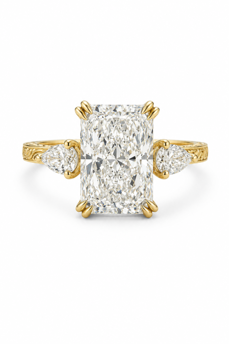 Radiant E VS1 Lab-Ground Diamond Engagement Ring | Hidden Halo Vintage | Silver, Gold, Platinum [2]