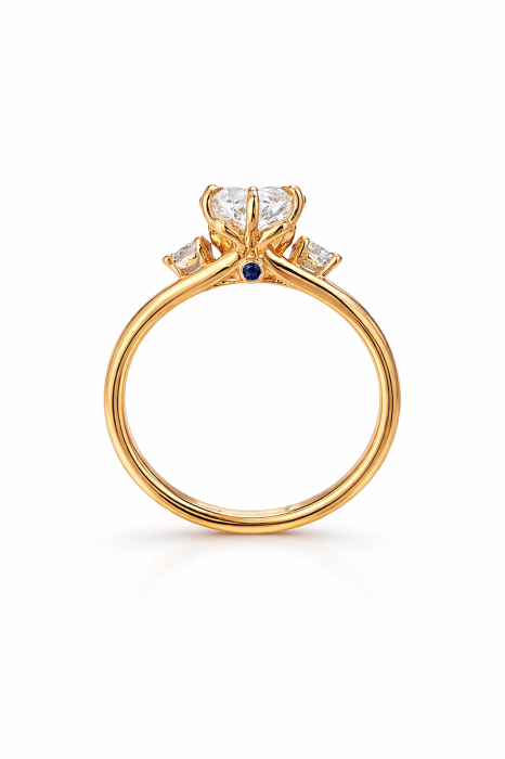 Inel de logodnă diamant laborator marchiz E VS1 cu diamante laterale și safir | Argint, Aur sau Platina [5]