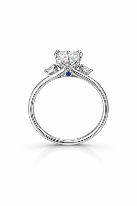 Inel de logodnă diamant laborator marchiz E VS1 cu diamante laterale și safir | Argint, Aur sau Platina [4]