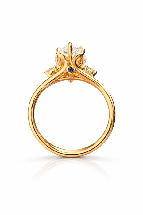 Inel de logodnă diamant laborator marchiz E VS1 cu diamante laterale și safir | Argint, Aur sau Platina [6]