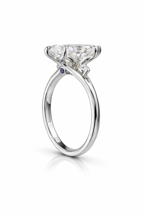 Inel de logodnă diamant laborator marchiz E VS1 cu diamante laterale și safir | Argint, Aur sau Platina [7]