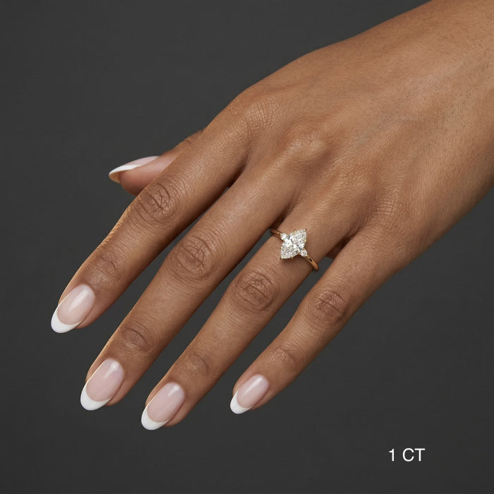 Inel de logodnă diamant laborator marchiz E VS1 cu diamante laterale și safir | Argint, Aur sau Platina [11]