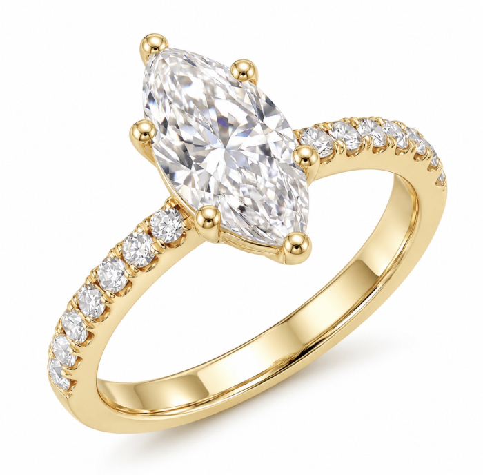 Inel Logodnă Moissanite Marchiz Hidden Halo D VVS | Argint [5]