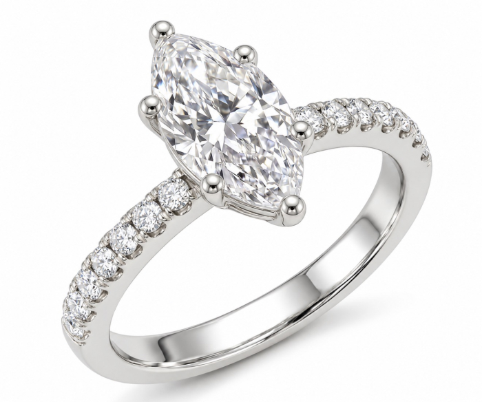 Inel Logodnă Moissanite Marchiz Hidden Halo D VVS | Argint [2]