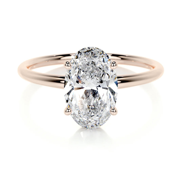 Inel logodnă diamant laborator oval halo ascuns | Aur sau Platină | Stil Hailey Bieber [3]