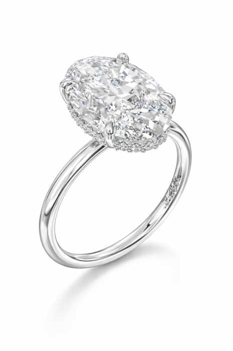 Inel logodnă diamant laborator oval halo ascuns | Aur sau Platină | Stil Hailey Bieber [7]