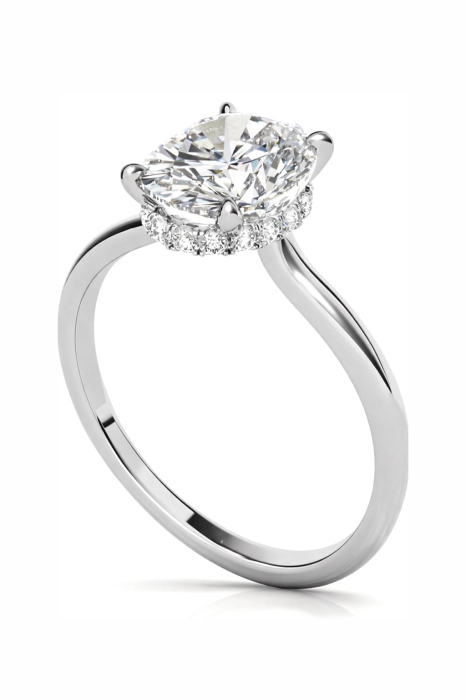 Inel logodnă diamant laborator oval halo ascuns | Aur sau Platină | Stil Hailey Bieber [8]