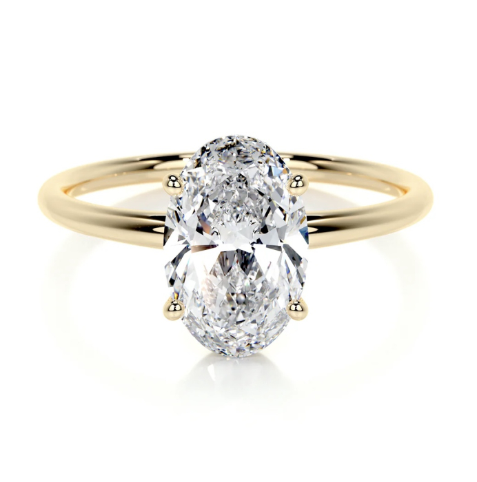 Inel logodnă diamant laborator oval halo ascuns | Aur sau Platină | Stil Hailey Bieber [2]