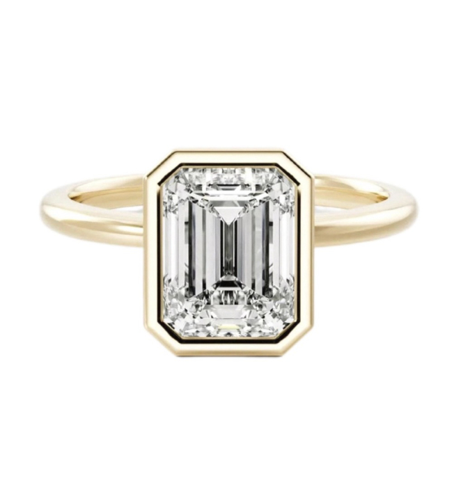 1-3 CT Emerald-Cut Moissanite Engagement Ring with Minimalist Bezel | Gold or Platinum | Modern Solitaire Ring [2]