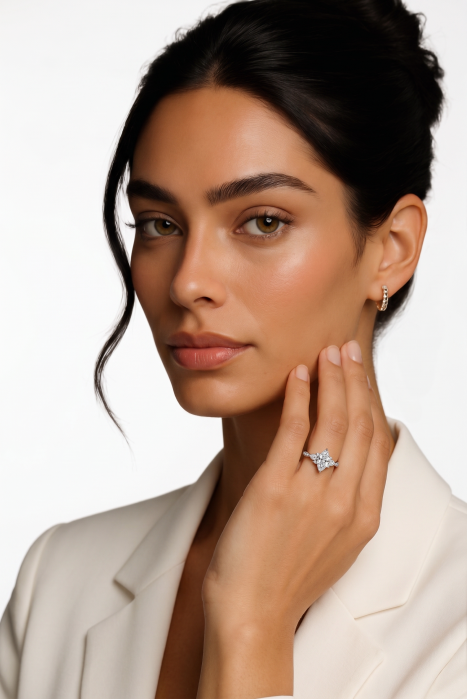 Marquise Lab-Ground Diamond Engagement Ring with Pear & Round Side Diamonds | Vintage Milgrain Design [12]