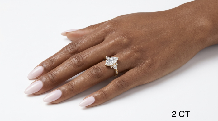 Marquise Lab-Ground Diamond Engagement Ring with Pear & Round Side Diamonds | Vintage Milgrain Design [11]