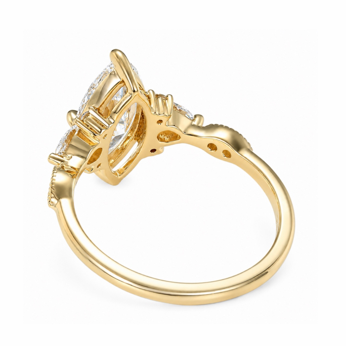 Marquise Lab-Ground Diamond Engagement Ring with Pear & Round Side Diamonds | Vintage Milgrain Design [8]
