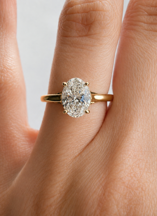 1.5-carat oval moissanite engagement ring, D VVS1, gold or platinum [12]