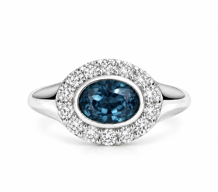 Inel Pinky cu London Blue Topaz 1 ct și Moissanite - The Juliette [2]