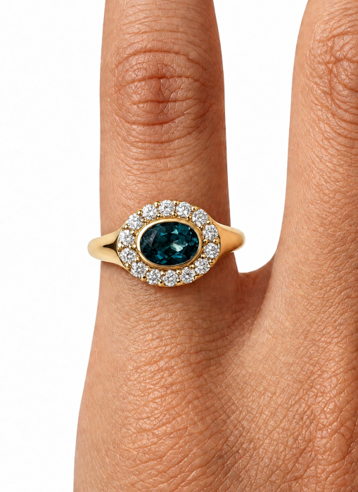 Inel Pinky cu London Blue Topaz 1 ct și Moissanite - The Juliette [4]