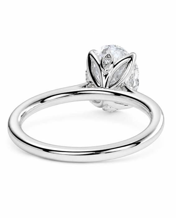Inel de logodnă cu diamant de laborator oval E VS1, setare florala | Argint, Aur sau Platină [8]