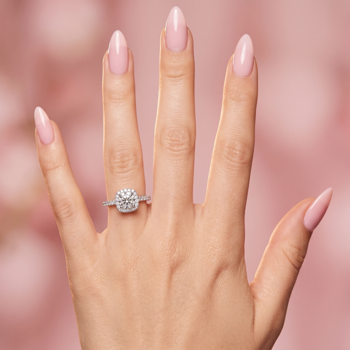 Inel de Logodnă cu Moissanite Rotund 0,5 Carate D VVS1 Halo & Pave |Aur sau Platină [10]