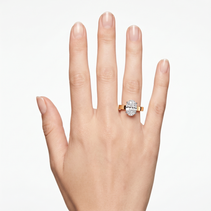 Oval E VS1 Lab-Grown Diamond Engagement Ring, Cigar Band | Gold, Platinum or Silver [6]