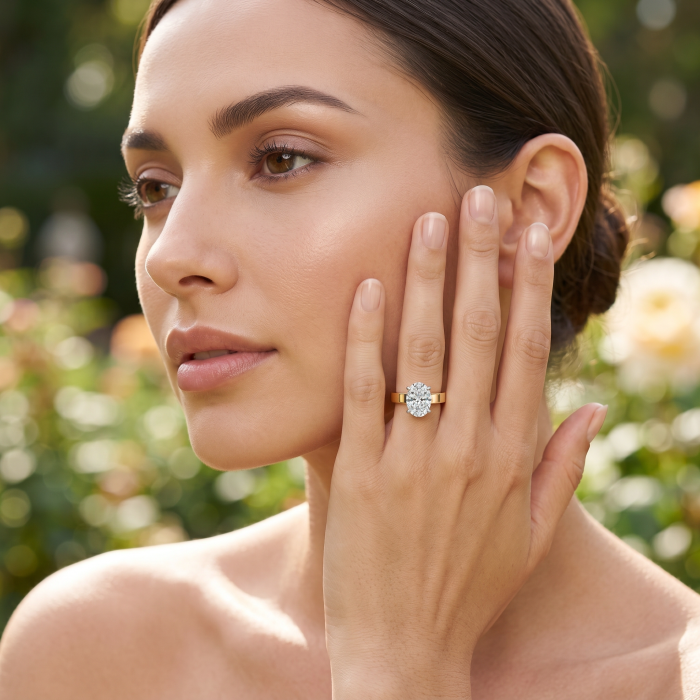 Oval E VS1 Lab-Grown Diamond Engagement Ring, Cigar Band | Gold, Platinum or Silver [7]