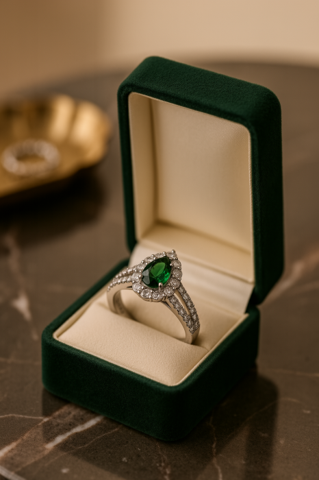 Inel de logodna smarald 1 CT para cu moissanite D VVS | halo si pave | aur & platina [8]