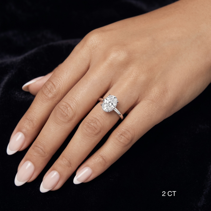 Inel Logodnă Moissanite Oval Crushed Ice D VVS | Halo Ascuns | Aur sau Platină [6]