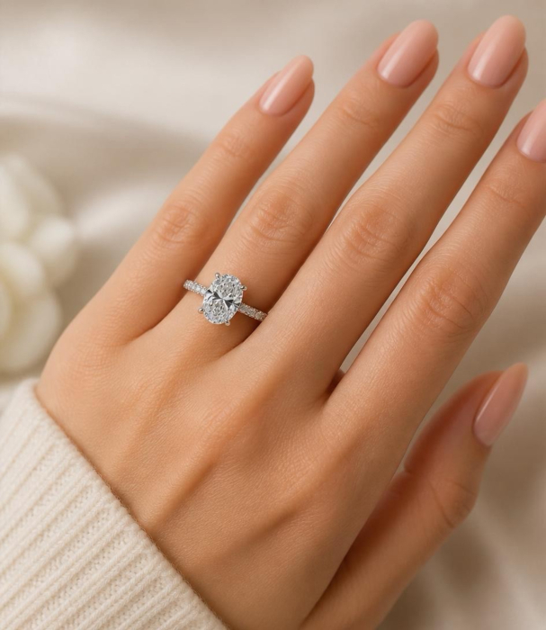 Inel logodna moissanite oval 2 CT (7x9 mm) D VVS – hidden halo | aur sau platină [5]