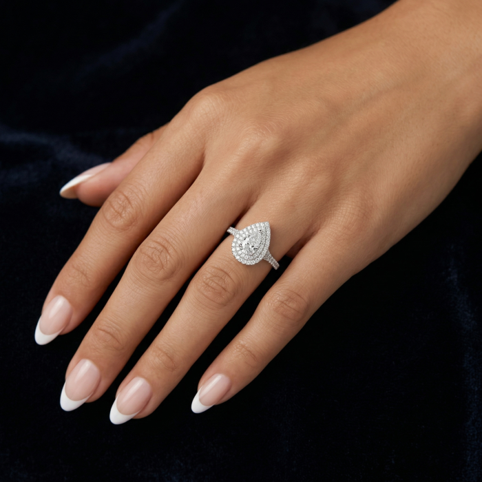 Double Halo Pear Moissanite Engagement Ring | Gold or Platinum [4]