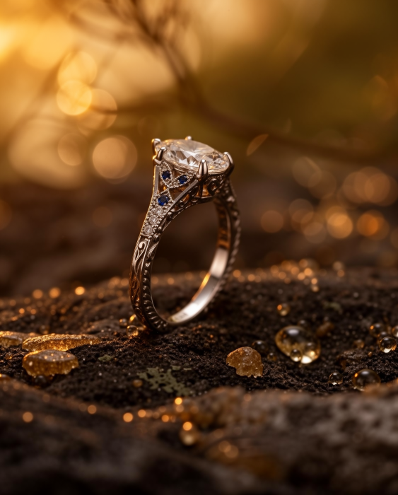 Inel de logodna cu moissanite marchiz și safire albastre – inel vintage aur sau platină [12]