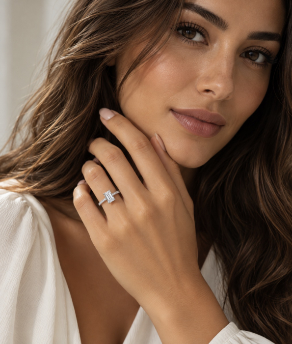 1 CT D VVS1 emerald-cut moissanite engagement ring with pavé and hidden halo | 10K, 14K, or 18K gold or platinum [6]