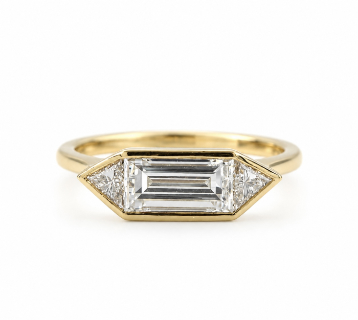 Inel de logodnă cu moissanite baguette East-West bezel [2]