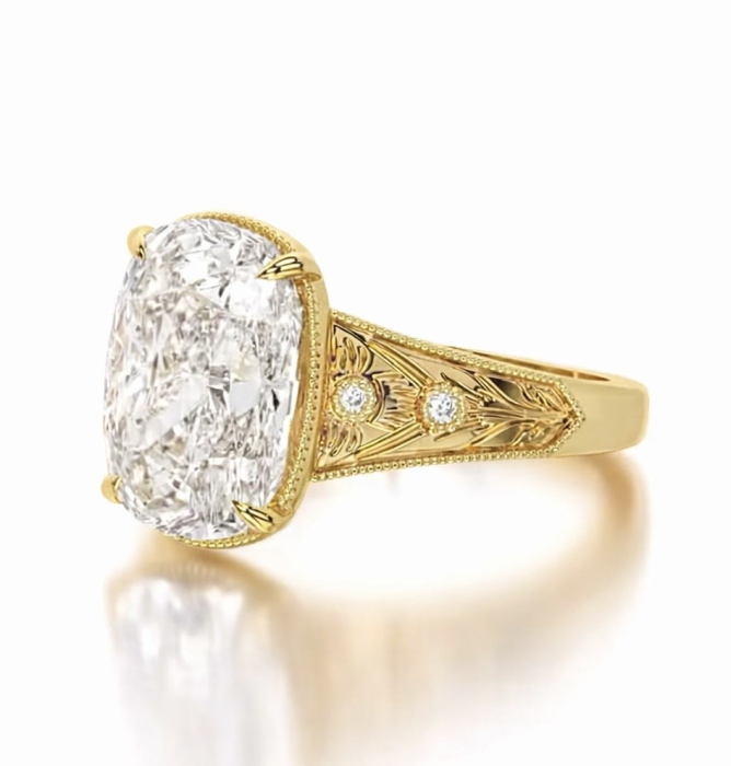 Inel de Logodnă Diamant Laborator Elongated Cushion Old Mine cut Vintage | Filigran și Milgrain| Argint, Aur sau Platină [2]