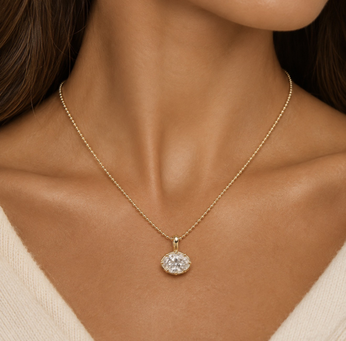 Lant cu pandantiv din argint cu Moissanite Oval 2 CT [7]