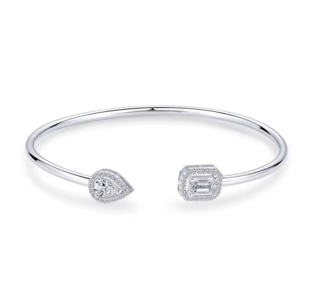 Bratari - Brățară din Argint Cuff Bangle cu Moissanite D VVS1 1.30 ct | Argint Placat cu Platină, Aur Galben sau Rose