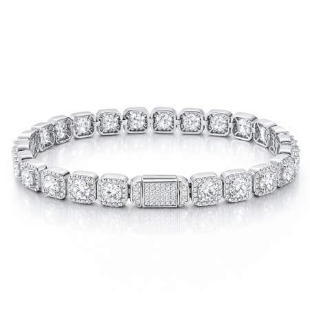 Argint - Brățară Tennis cu Moissanite Rotund Briliant D VVS 4mm din Argint Placat cu Platină