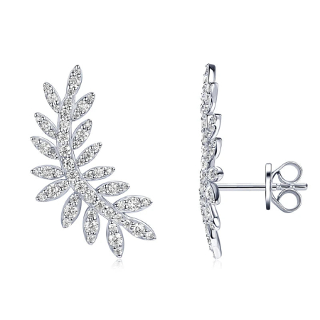 Earrings - Silver Earrings with Moissanite D VVS 0.46ct | Laurel Leaves