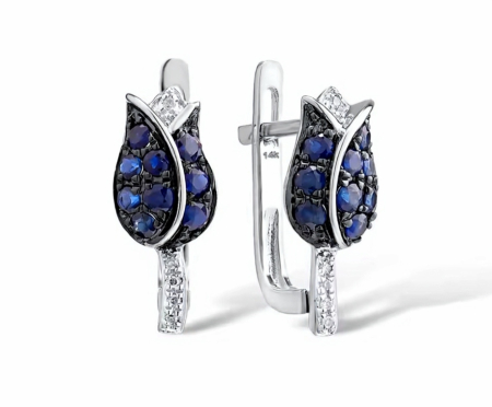 Bijuterii - Cercei aur alb 14K cu safire royal blue și diamante | 6x17 mm | 2 g