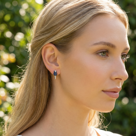 Cercei aur alb 14K cu safire royal blue și diamante | 6x17 mm | 2 g [5]