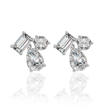 Moissanite - 2.4 ct Moissanite Cluster Studs Earrings | Silver