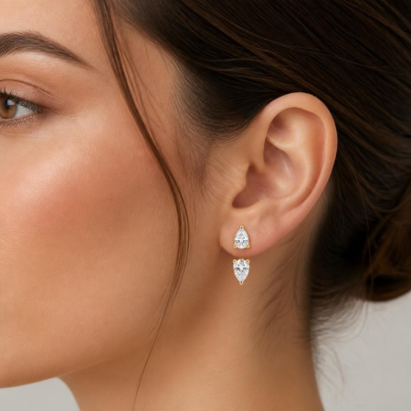 Cercei Ear Jacket cu Moissanite Para 2 CT D VVS | Argint Placat cu Platină, Aur Galben sau Rose [3]