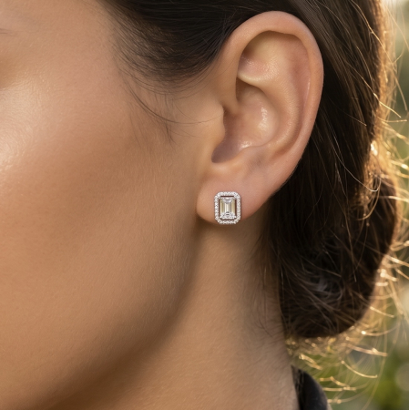 Emerald Cut Halo Stud Earrings [4]