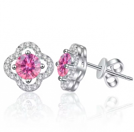 Moissanite - Cercei Pink Lucky Clover