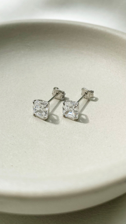 Cercei solitaire Asscher Moissanite [5]