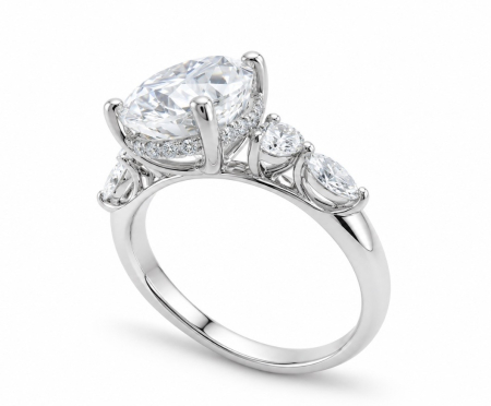 Inel de Logodnă Moissanite Oval cu Halo Ascuns & Pietre Laterale – The Everly [2]
