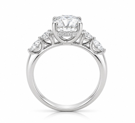 Inel de Logodnă Moissanite Oval cu Halo Ascuns & Pietre Laterale – The Everly [3]