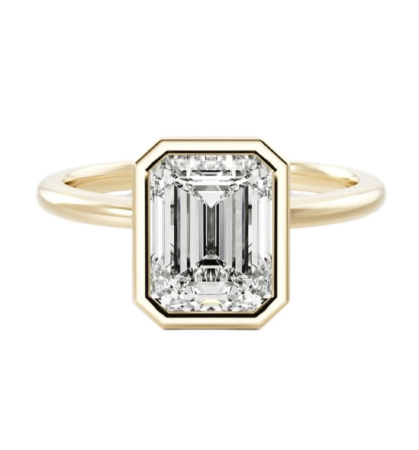 Lab-grown emerald-cut diamond engagement ring with bezel setting | Silver, Gold, or Platinum [9]