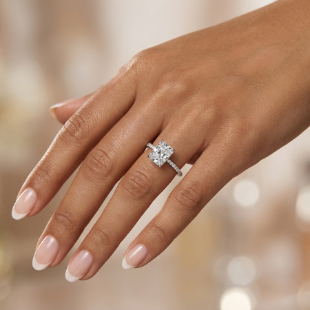 Inel de logodnă cu diamant de laborator radiant de 2 CT si hidden halo | Argint, Aur, Platina [3]