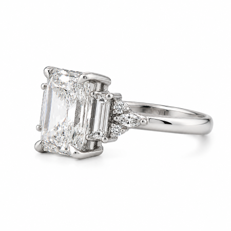 Radiant lab-grown diamond engagement ring – Cluster baguette, marquise and round diamonds [1]