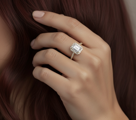Inel de logodnă cu Moissanite Emerald si Halo 1 CT [5]