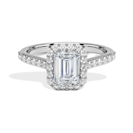 Inele de logodna - Inel de logodnă cu Moissanite Emerald si Halo 1 CT